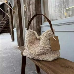 Elegant Cream Shearling Hobo Bag